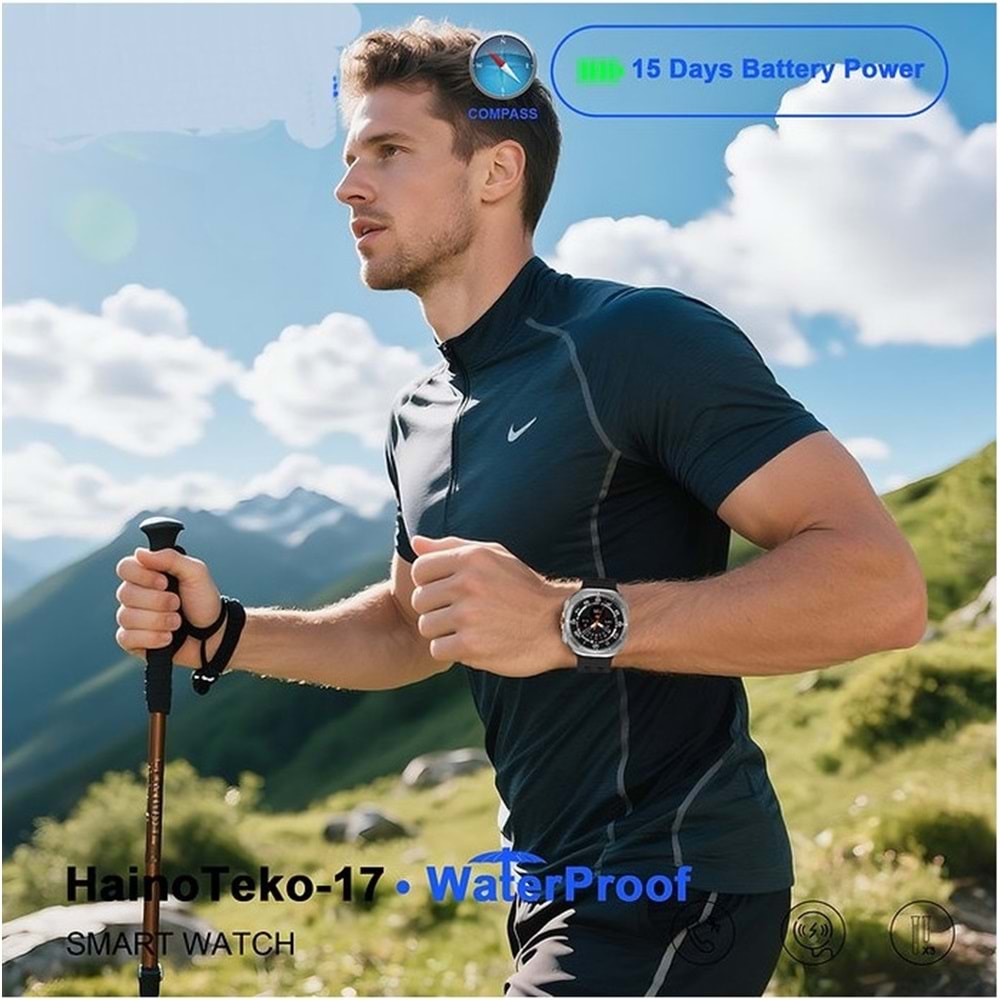TELSAN HAİNO TEKO-17 PREMİUM 15 GÜN ŞARJ AKILLI SAAT PUSULA SU GEÇİRMEZ 3 KORDON