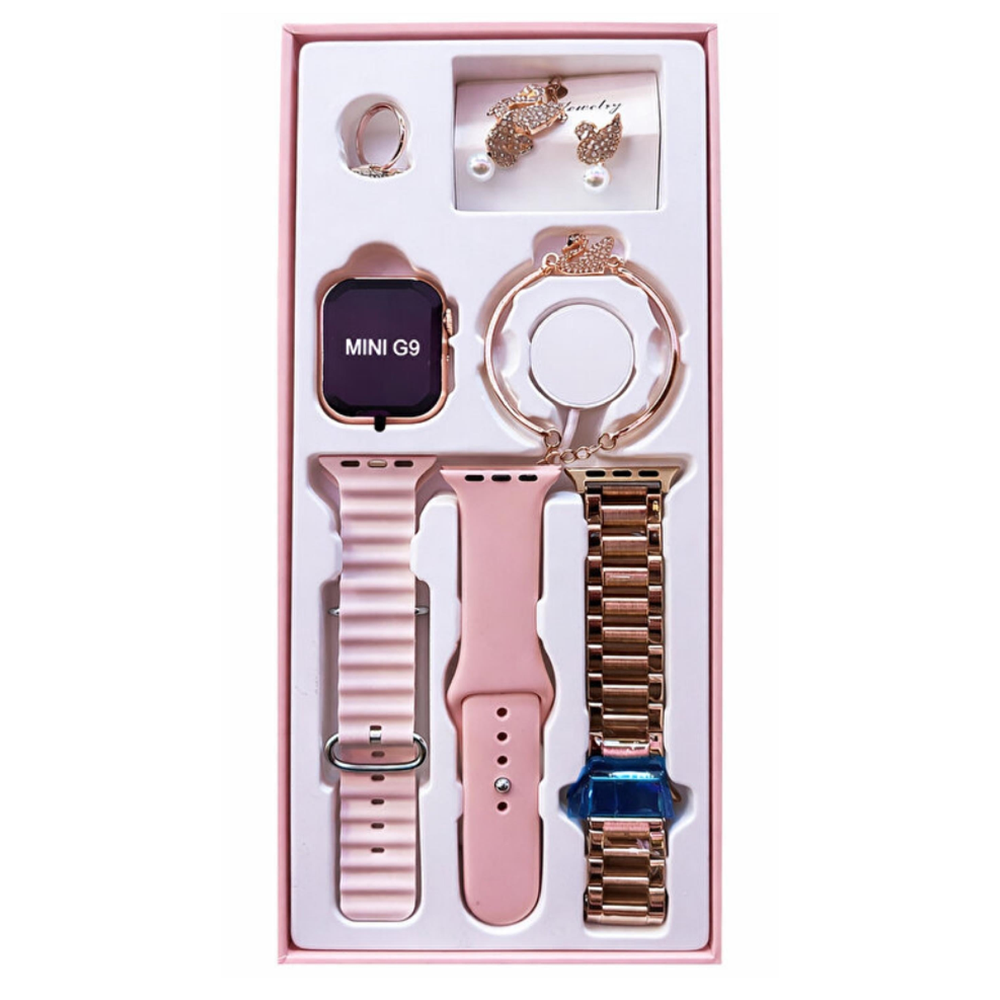 TELSAN G39 ROSE GOLD BAYAN KÜPE YÜZÜK BİLEKLİK HEDİYELİ AKILLI SAAT 3 KORDON