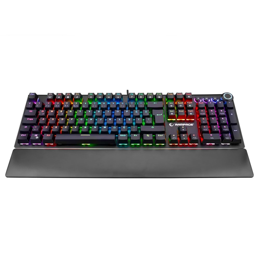 Rampage KB-R92 THUNDER Siyah USB Bilek Destekli Blue Switch Full RGB Q Gaming Oyuncu Mekanik Klavye