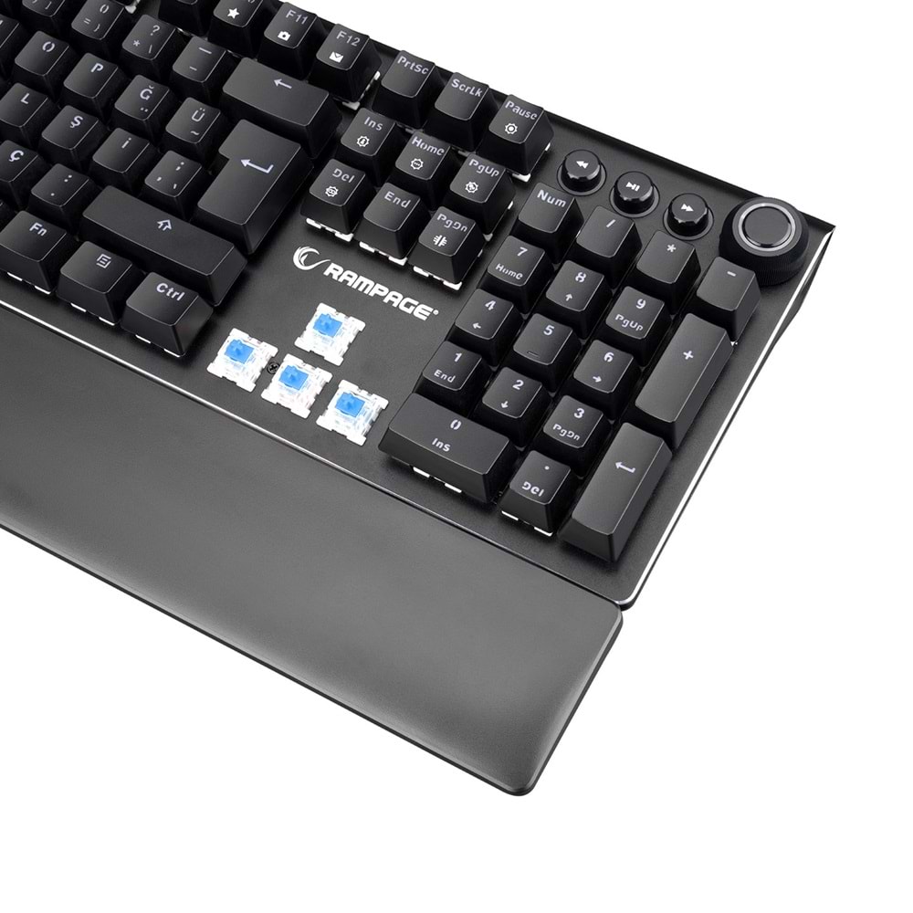 Rampage KB-R92 THUNDER Siyah USB Bilek Destekli Blue Switch Full RGB Q Gaming Oyuncu Mekanik Klavye