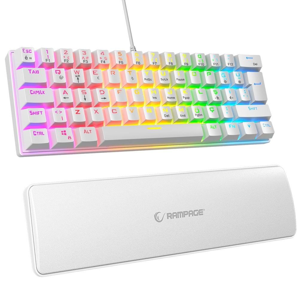 Rampage ALLY K11 Beyaz Rainbow Q Gaming Oyuncu Klavye Bilek Destekli Red Switch