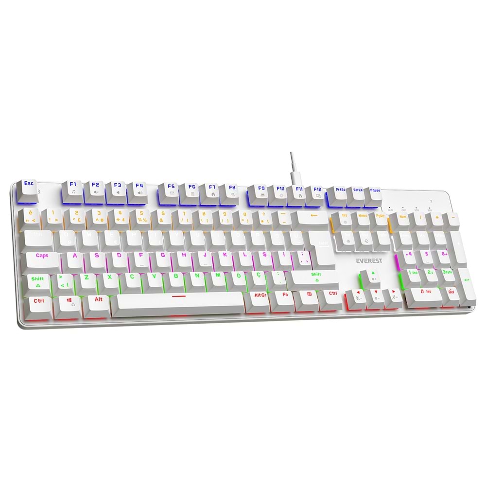Everest KB-MK1 Lumos Beyaz USB Rainbow Aydınlatmalı Red Switch Full Anti-Ghosting Mekanik Gaming Oyuncu Klavye