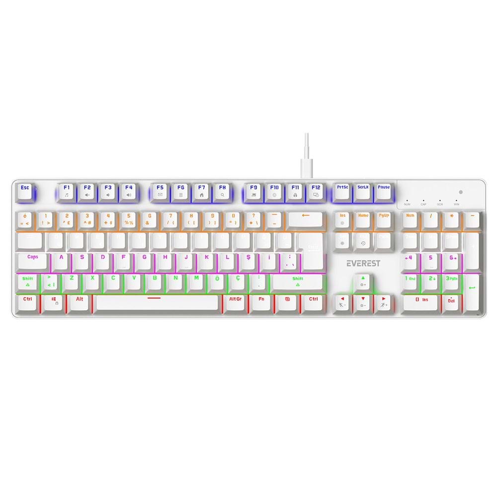 Everest KB-MK1 Lumos Beyaz USB Rainbow Aydınlatmalı Red Switch Full Anti-Ghosting Mekanik Gaming Oyuncu Klavye