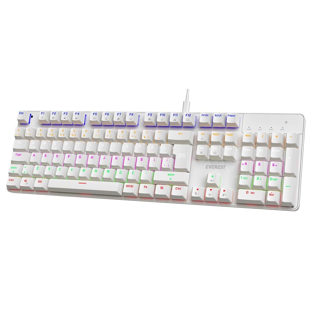 Everest KB-MK1 Lumos Beyaz USB Rainbow Aydınlatmalı Red Switch Full Anti-Ghosting Mekanik Gaming Oyuncu Klavye