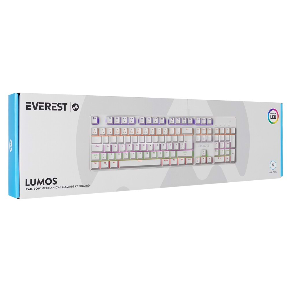 Everest KB-MK1 Lumos Beyaz USB Rainbow Aydınlatmalı Red Switch Full Anti-Ghosting Mekanik Gaming Oyuncu Klavye