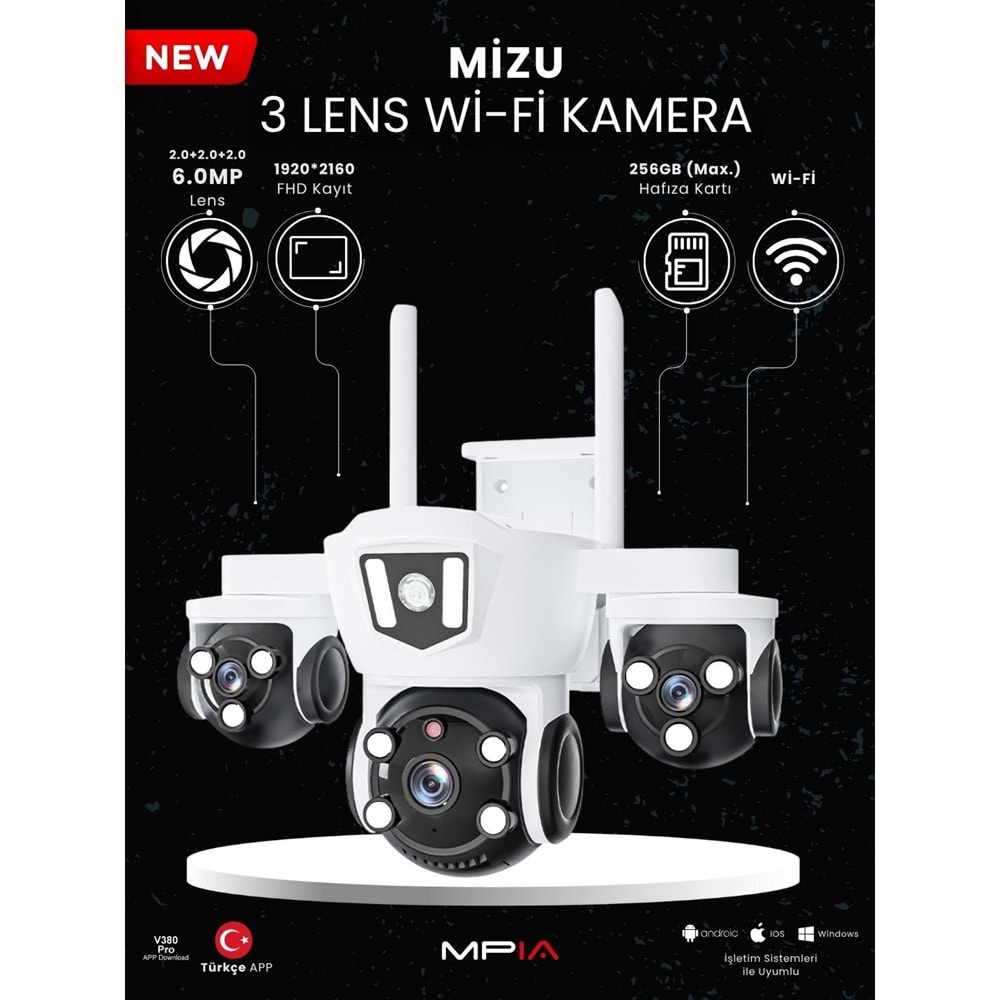 MPİA MİZU 6MP 3 LENS WİFİ WATERPROOF Kamera Wifi PTZ İp Kamera