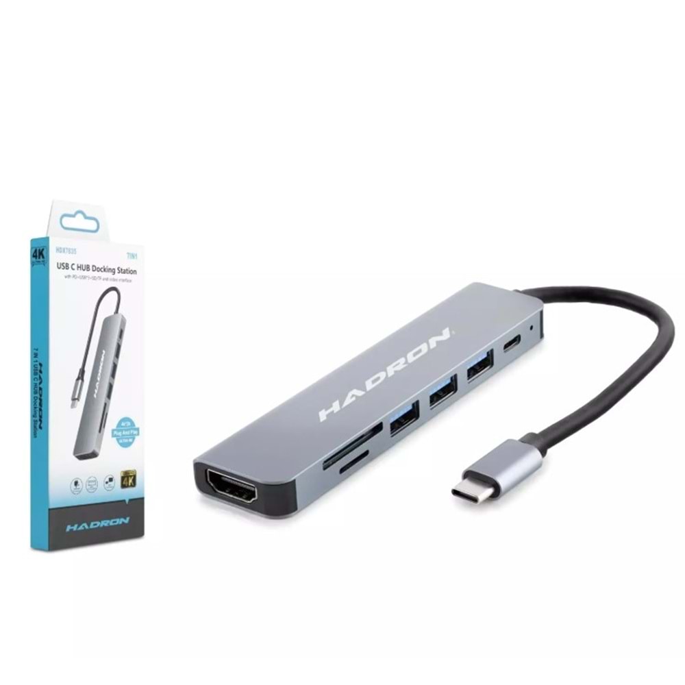 Hadron Hdx7835 Type-C Hdtv Combo Hdmi 4K 30Hz 3*Usb3.0 + Sd + Tf 7In1 Gri