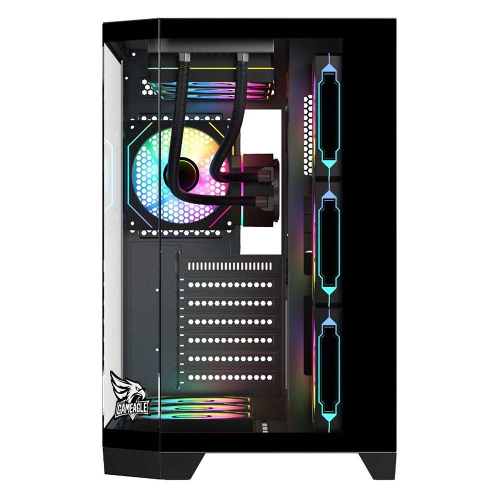 GAMEAGLE EDGE SİYAH BİLGİSAYAR KASASI + 850W 80 PLUS BRONZE POWER + 360MM SIVI SOĞUTMA + 7 ARGB KUMANDALI FAN SİYAH