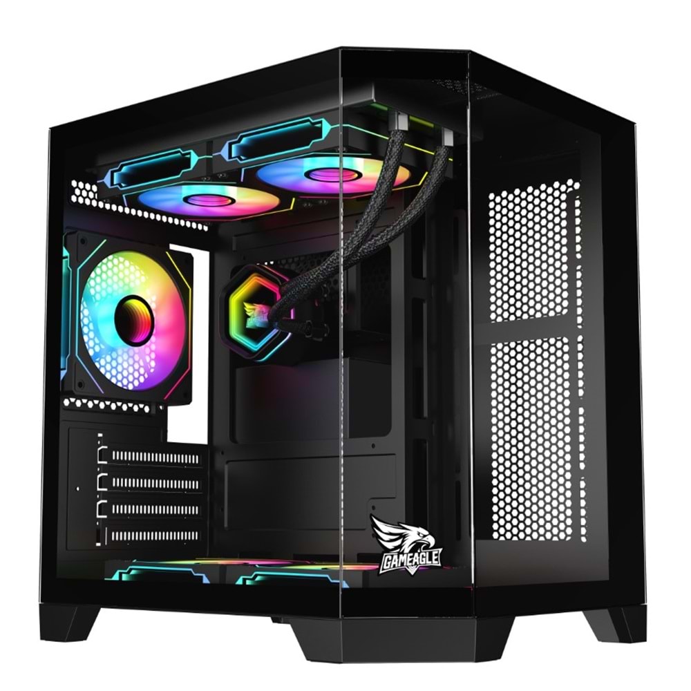 GAMEAGLE EDGE SİYAH COMPACT +80 BRONZE 750W POWER + 240MM SIVI SOĞUTMA + 3 ADET ARGB KUMANDALI AKVARYUM KASA SİYAH