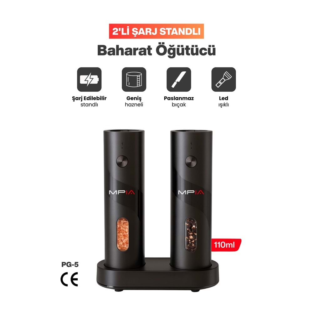 MPIA PG-5 Şarjlı Baharat Öğütücü 100ML Hazne