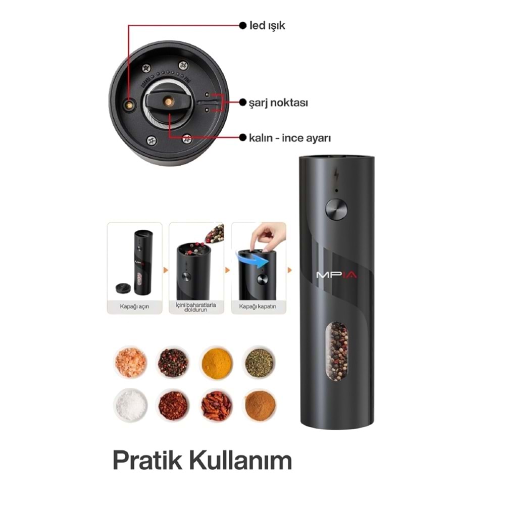 MPIA PG-5 Şarjlı Baharat Öğütücü 100ML Hazne