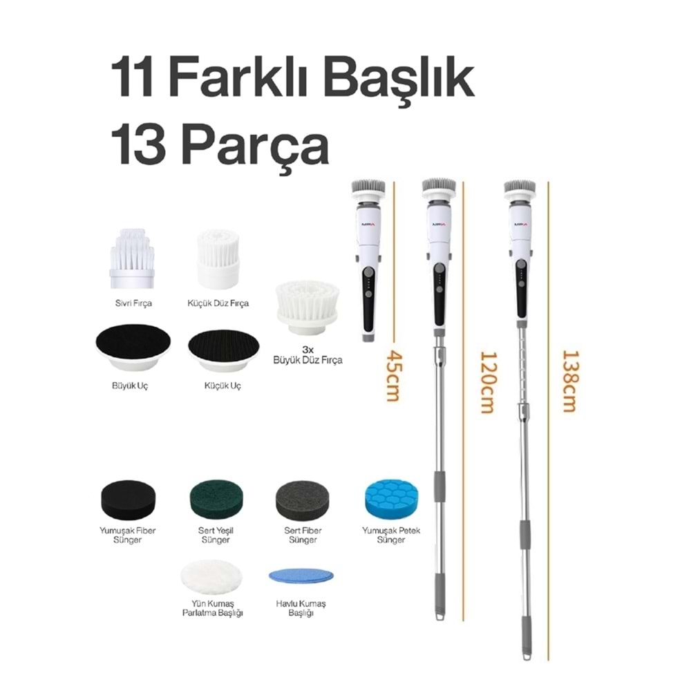 MPIA BC-4 Şarj Edilebilir Elektrikli Temizlik Fırçası – 17 Parça Çok Amaçlı Set (Mutfak, Banyo, Araç)