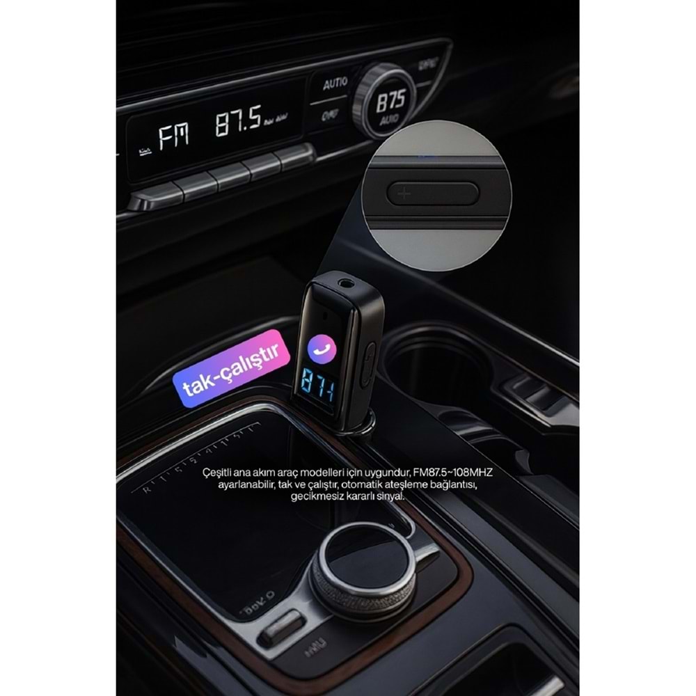 CONCORD BT-16 2IN1 Bluetooth Receiver | USB-Aux Kablo Ses Kontrol Ekran