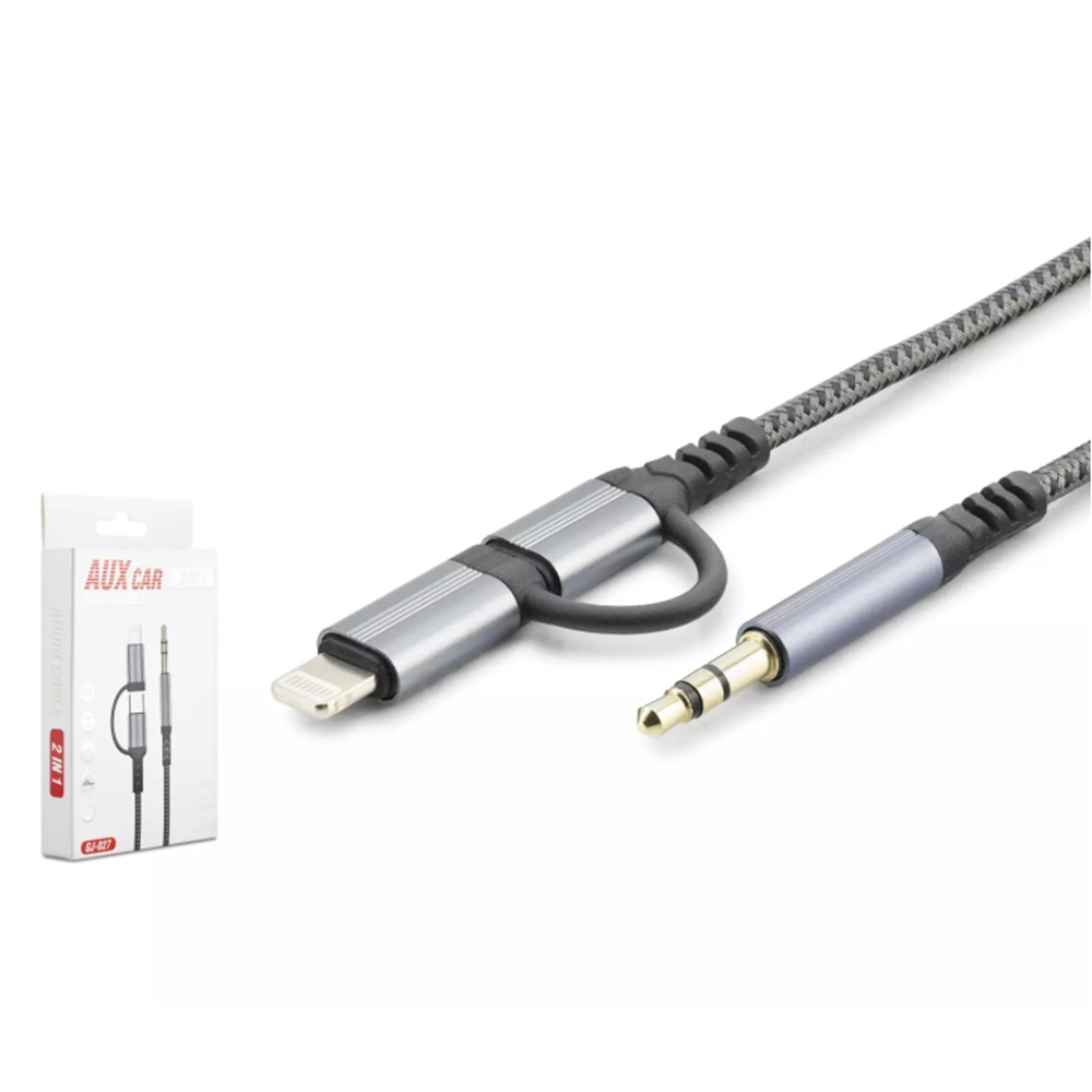 Hadron Gj-027 3.5Mm To Type-C + Lightning Kablo Aux Car Siyah