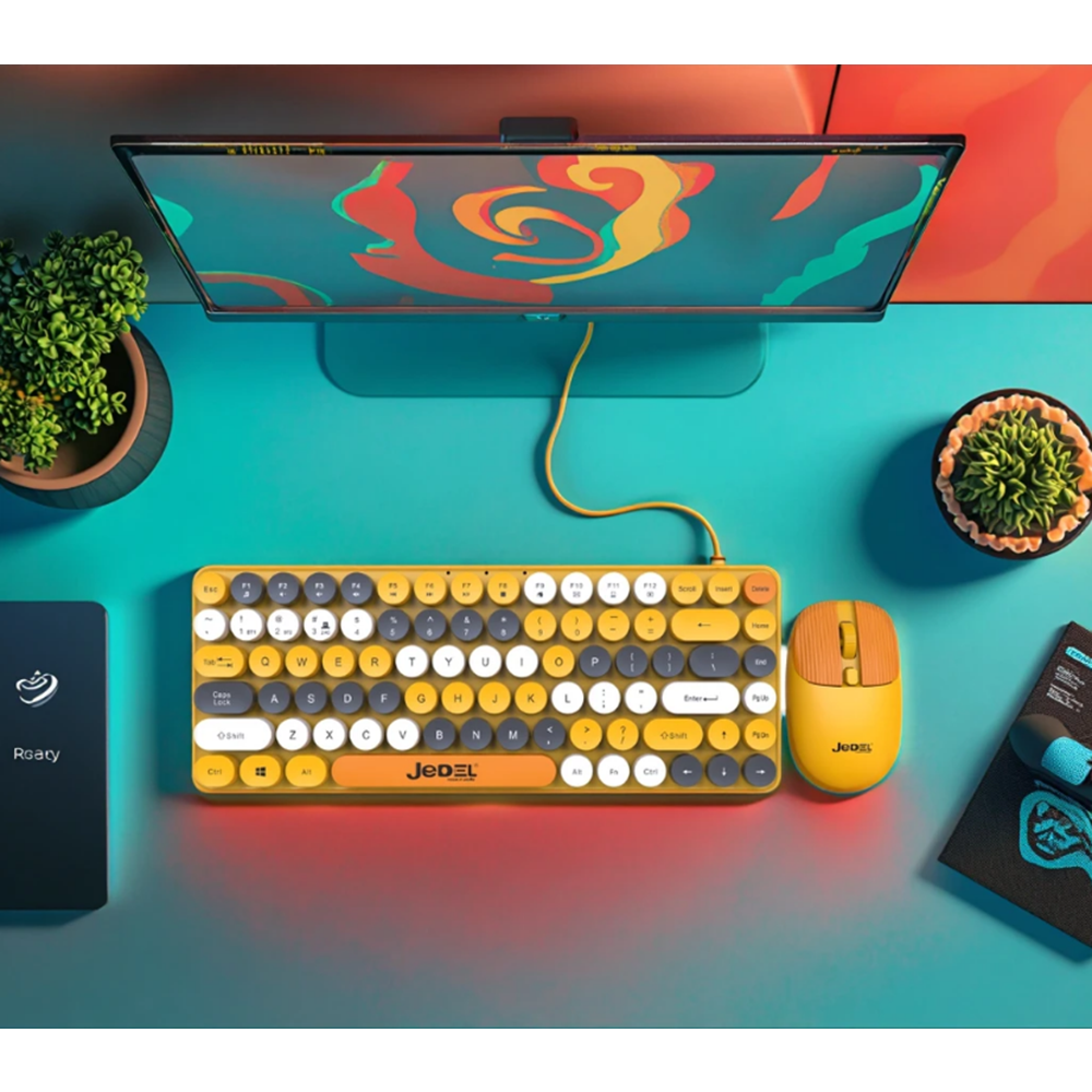 Jedel WS682B Colorful Wireless Kablosuz + Blueooth Klavye Mouse Set