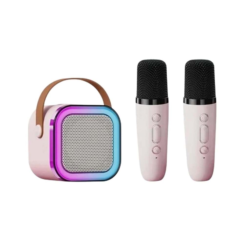 TELSAN K12 Kablosuz Bluetooth Hoparlör Karaoke Çift Mikrofon 5 Ses Efektli Rgb Hd Stereo Ses Usb/Sd/FM