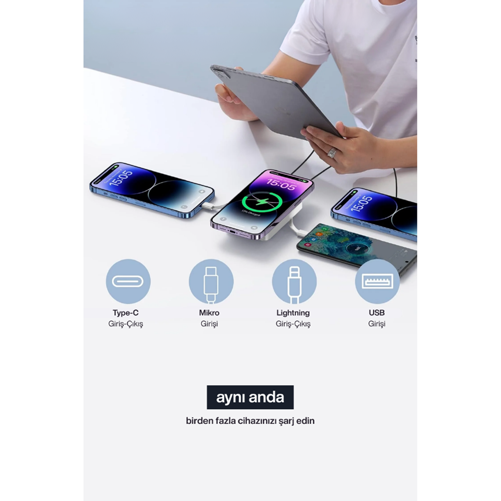 SPRANGE SR-P28M MAGSAFE WİRELESS 12000MAH 15W HIZLI ŞARJ 20W PD GÖSTERGELİ POWERBANK