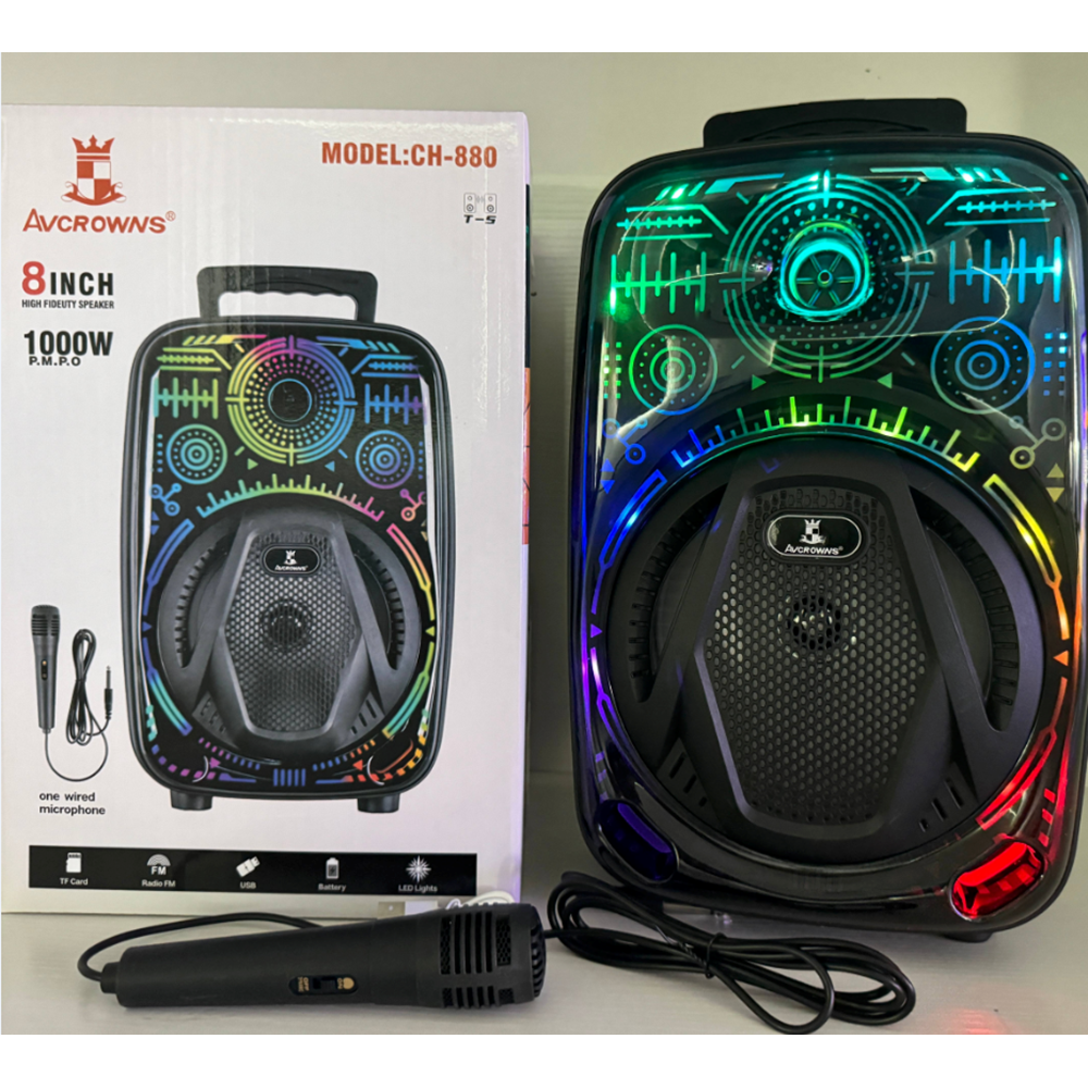 TELSAN CH-880 SD/USB/FM 8inc KARAOKE MİKROFONLU BLUETOOTH RGB IŞIKLI MÜZİK KUTUSU