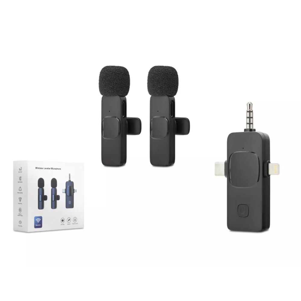 HADRON HDX2782 Type-C + Lightning + 3.5 mm Kablosuz 2’li Mikrofon Seti - Siyah