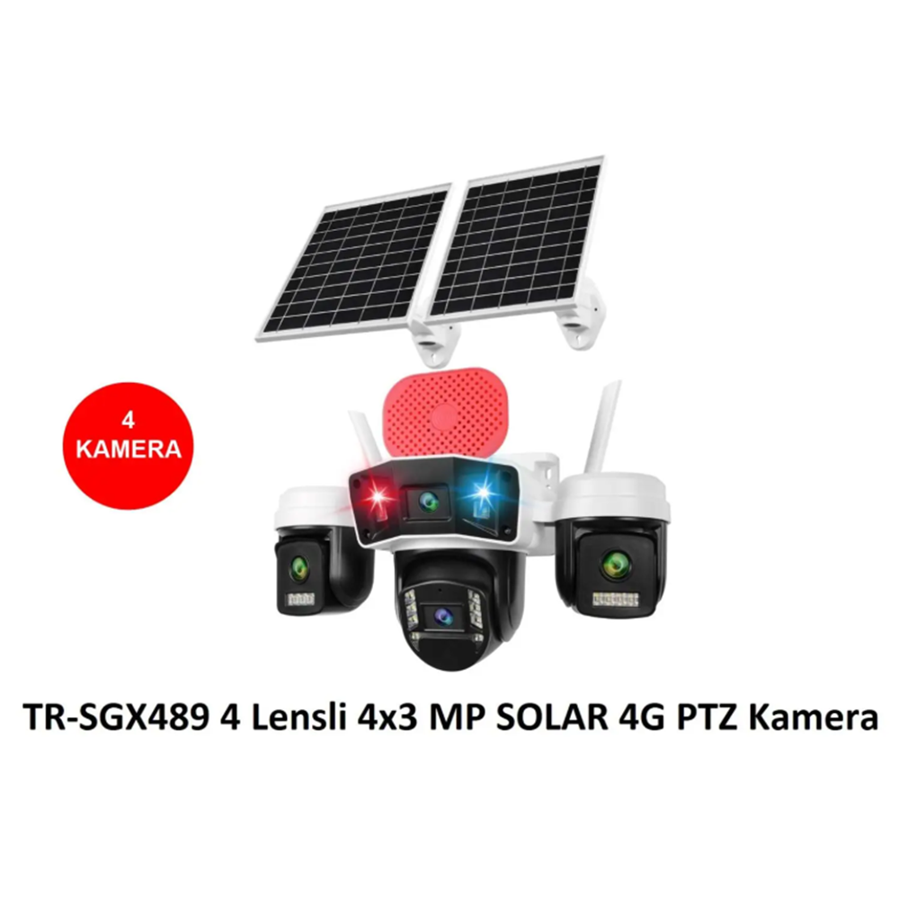 Trio TR-SGX489 (4 Kameralı) 4x3 MP SOLAR 4G PTZ (Sim Kartlı) Kamera(Veesky)