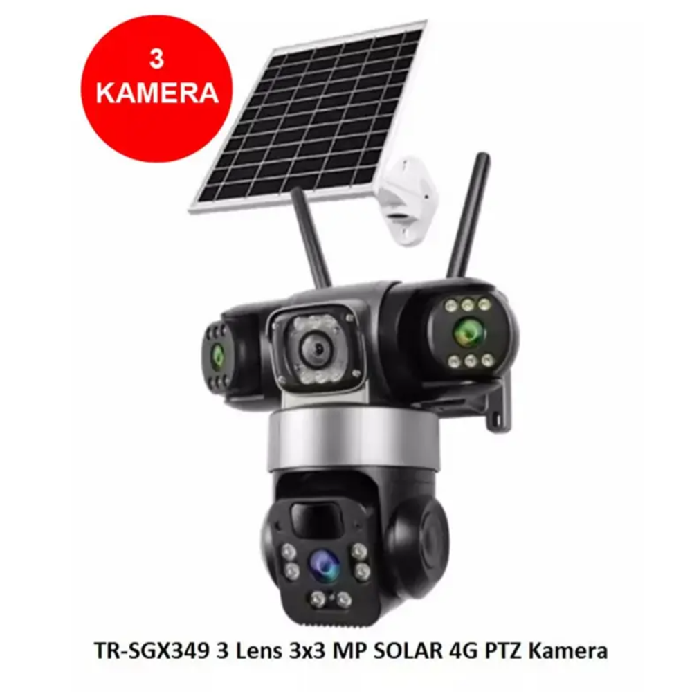TRİO TR-SGX349 3 Kameralı 3x3MP 4G Solar PTZ Güvenlik Kamerası Sim Kartlı