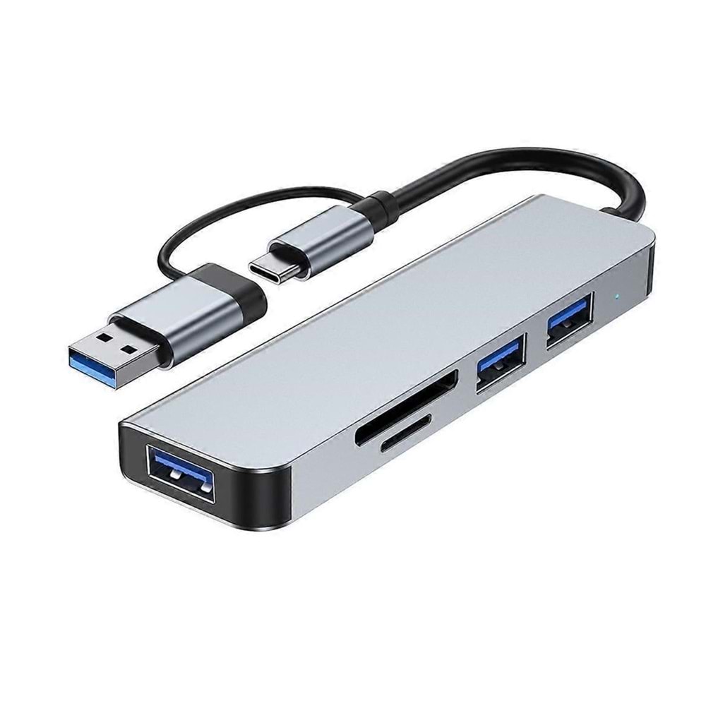 TELSAN TLS-501 ÇEVİRİCİ TYPE-C TO 3.0 USB 5 IN 1 USB 3 PORT HUB TF KART OKUYUCU