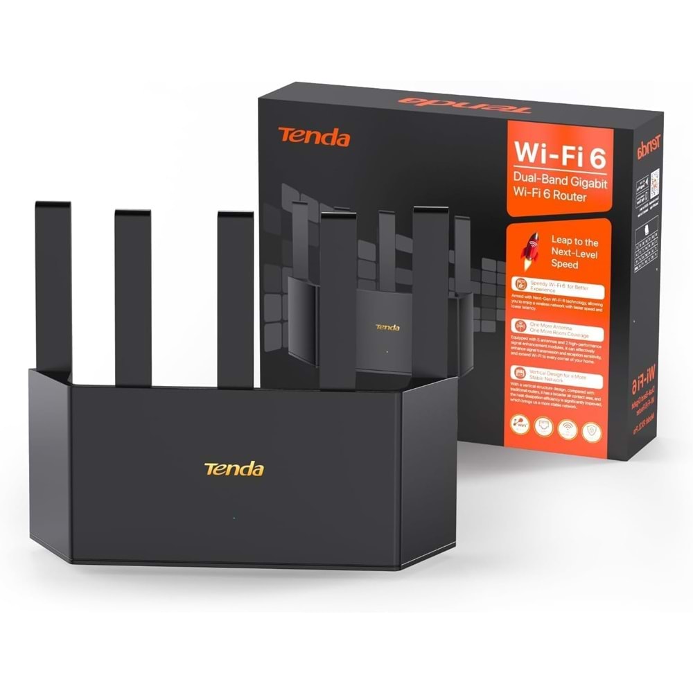 Tenda RX2L Pro 1200Mbps 5 Antenli 2.4Ghz + 5Ghz Dual-Band Gigabit Wi-Fi 6 Router