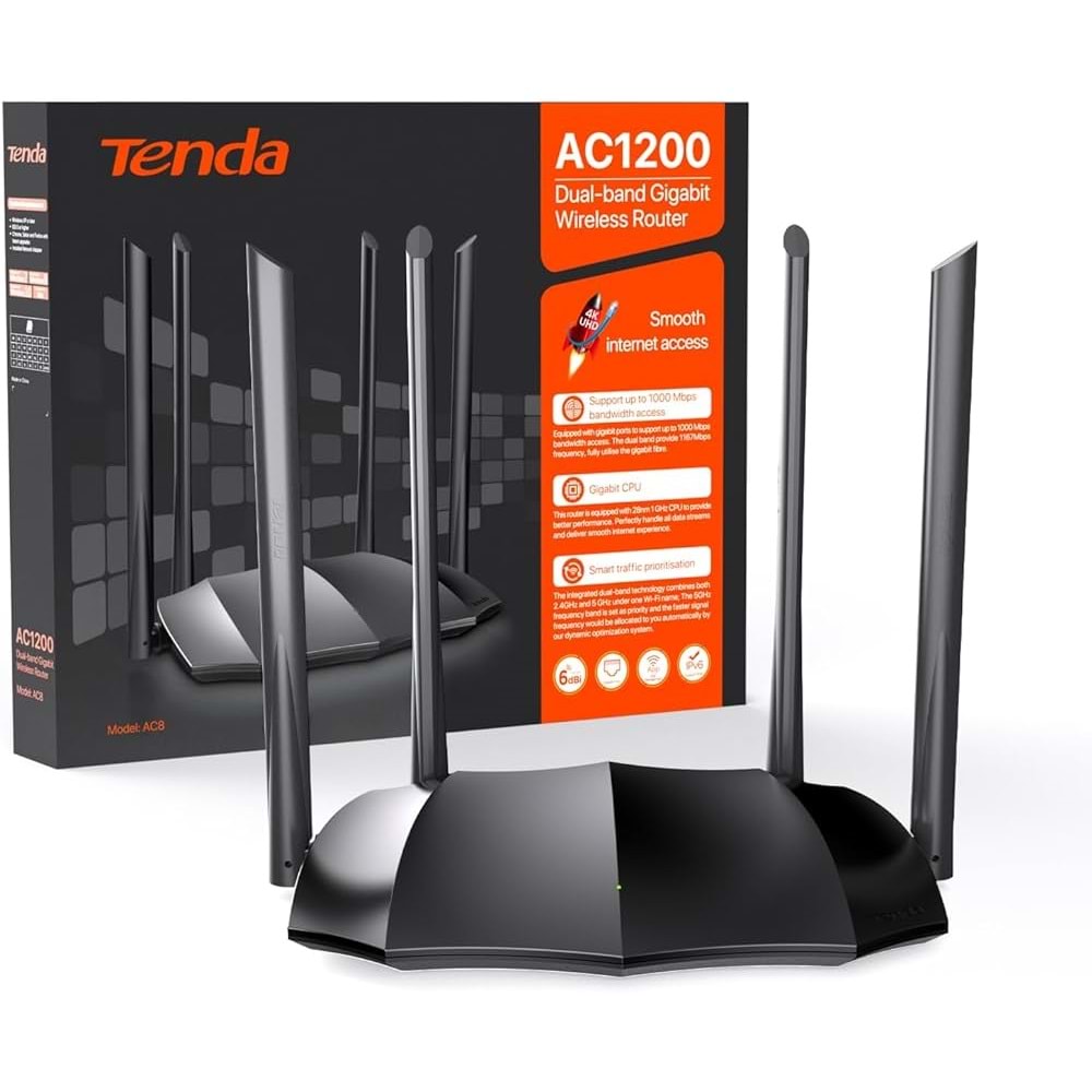 TENDA AC8 AC1200 Gigabit Dual Band Wi-Fi Router / Repeater / Access Point 4 Gigabit Port 2.4GHz & 5GHz Dual Bant Router