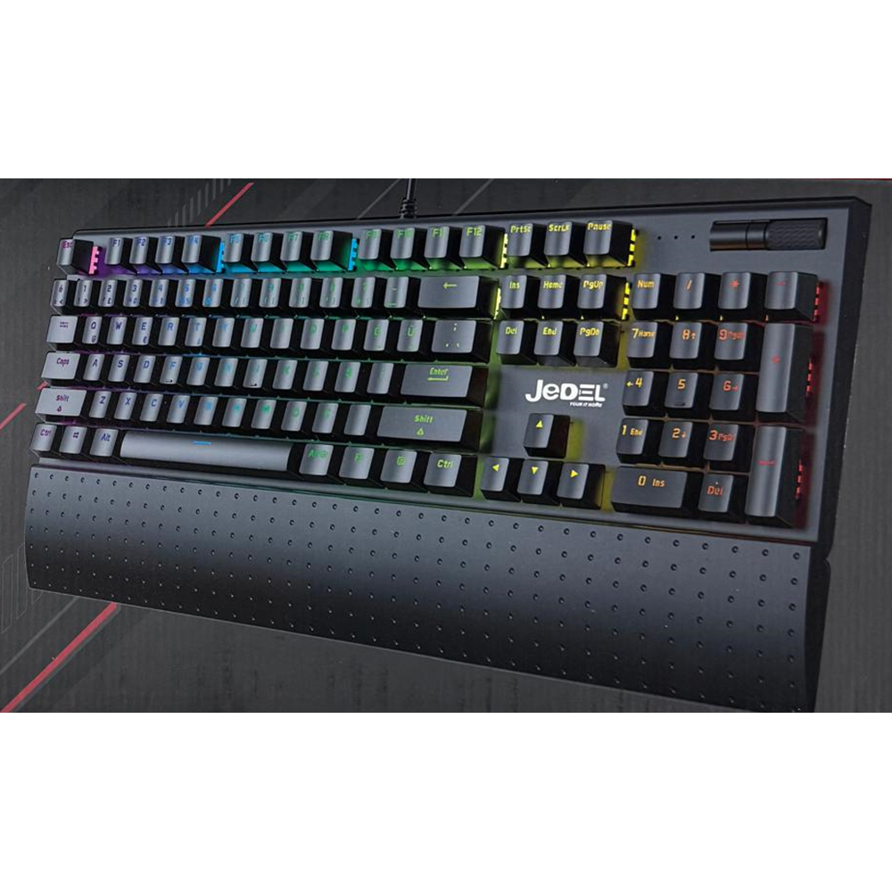 JEDEL KL-159P Siyah USB Bilek Destekli Blue Switch Full Rainbow Q Gaming Oyuncu Mekanik Klavye