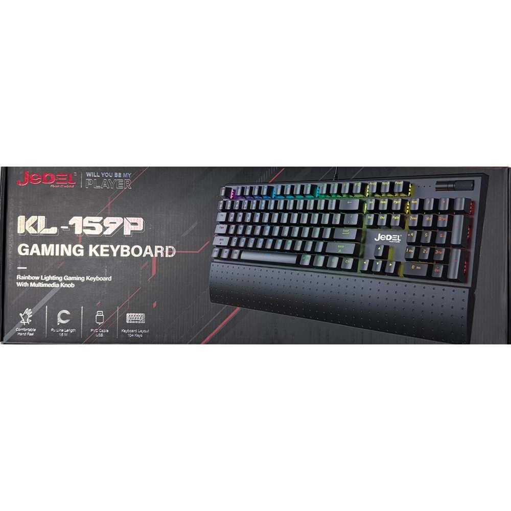JEDEL KL-159P Siyah USB Bilek Destekli Blue Switch Full Rainbow Q Gaming Oyuncu Mekanik Klavye