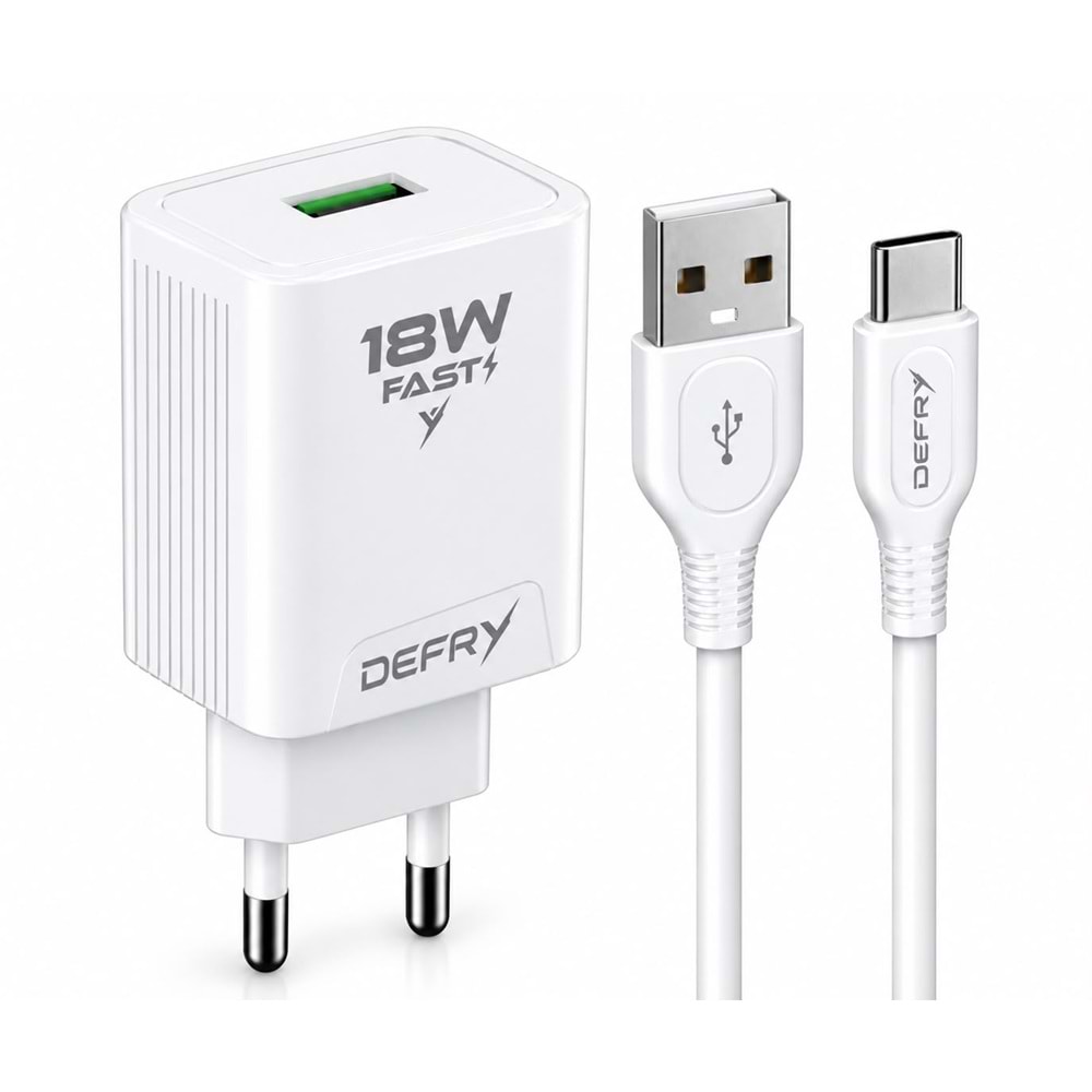 DEFRY DF-18T QUİCK 3.0 HIZLI ŞARJ 18W 3A USB TO TYPE-C ŞARJ ALETİ TAKIM