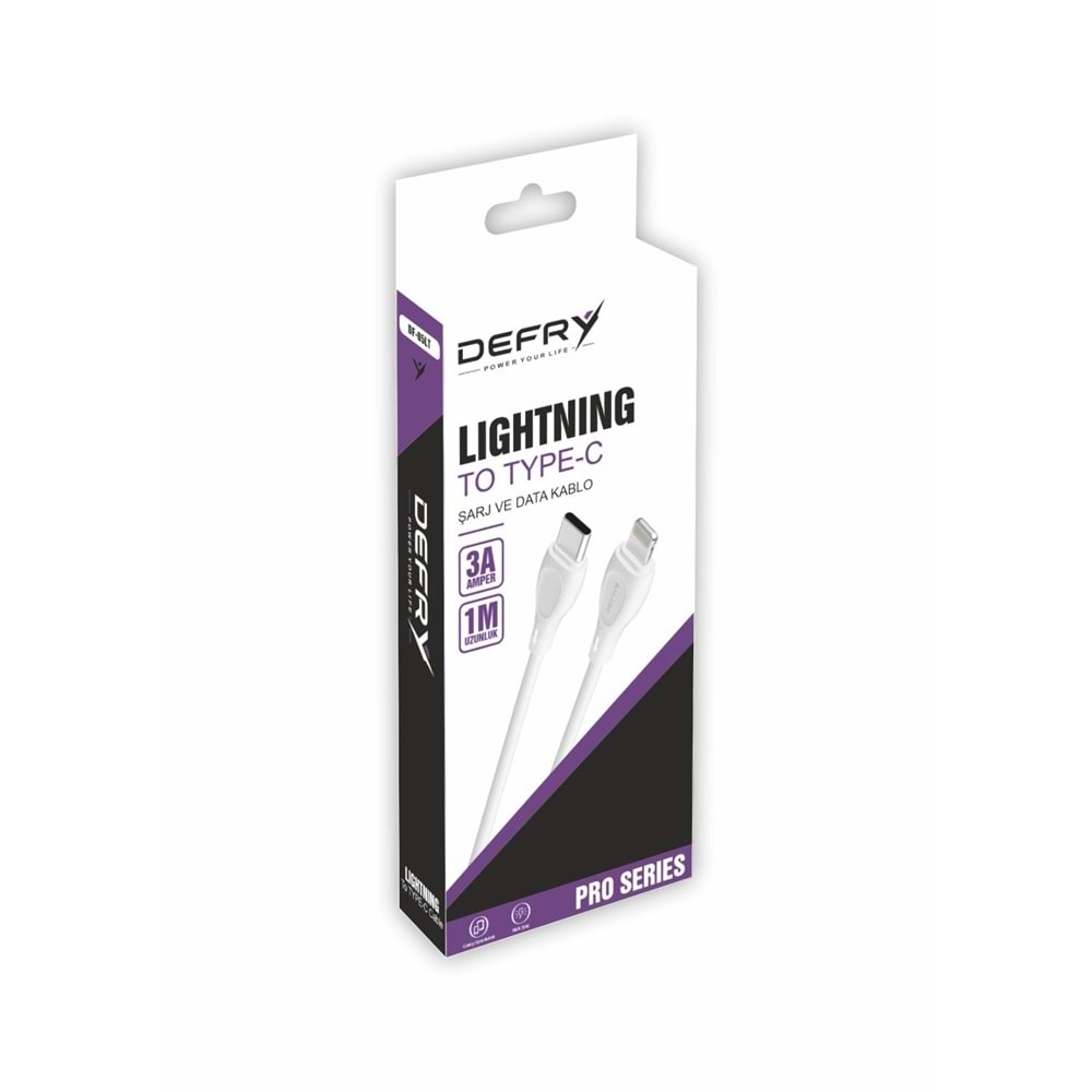 DEFRY DF-05LT LIGHTNING TO TYPE-C 3A ŞARJ VE DATA KABLOSU