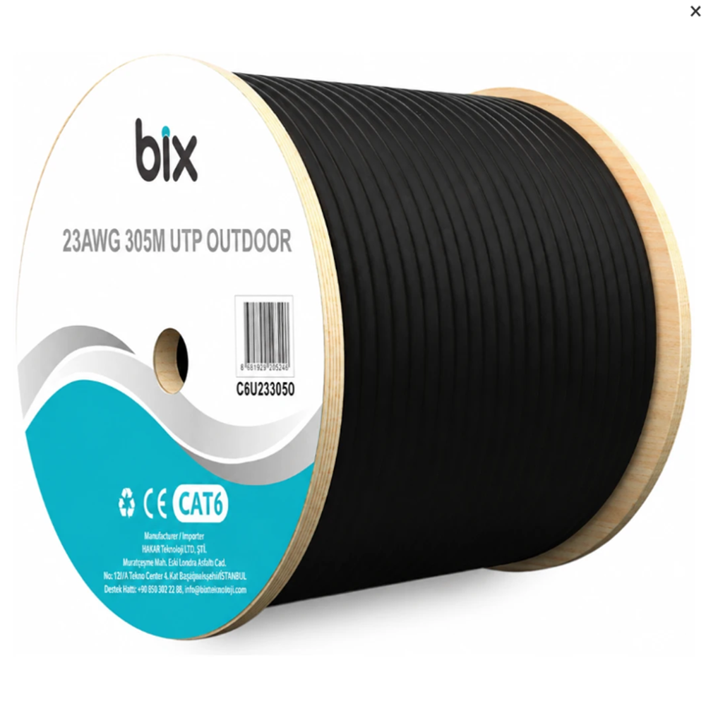 Bix C6U23305O-1 Cat6 305M Dış Ortam Outdoor UTP 23AWG CCA 4Pair x 1/0.57mm