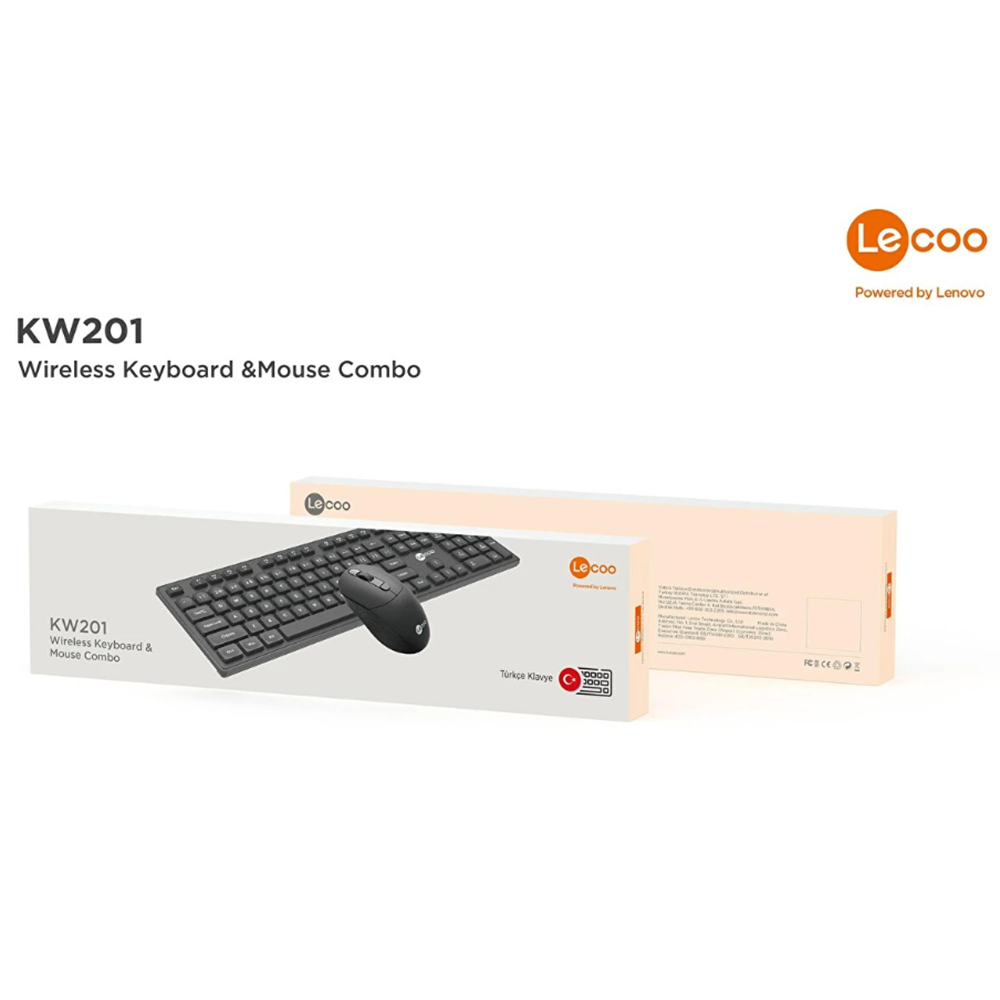 Lecoo KW201 Kablosuz Türkçe Q Klavye & Mouse Set Siyah