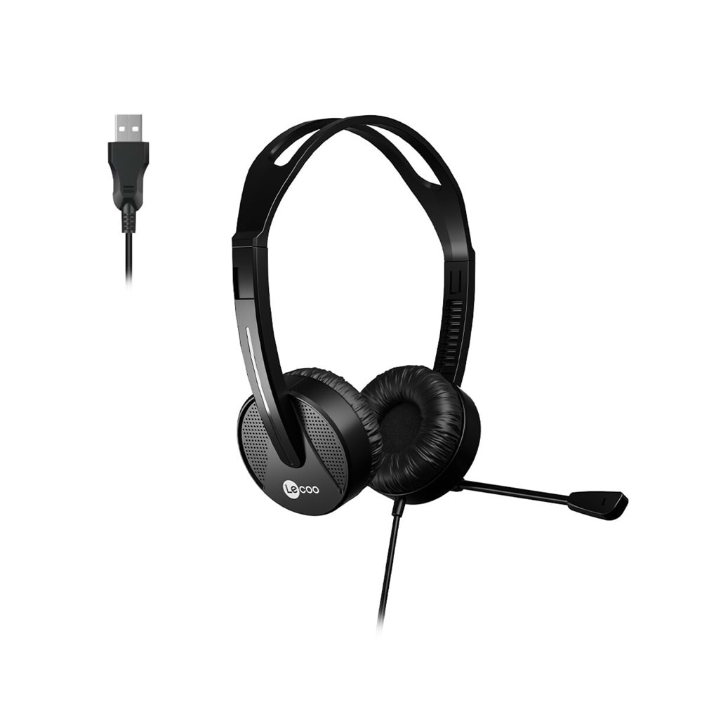 LECOO HT106 USB Kablolu Mikrofonlu Kulak Üstü Kulaklık Siyah