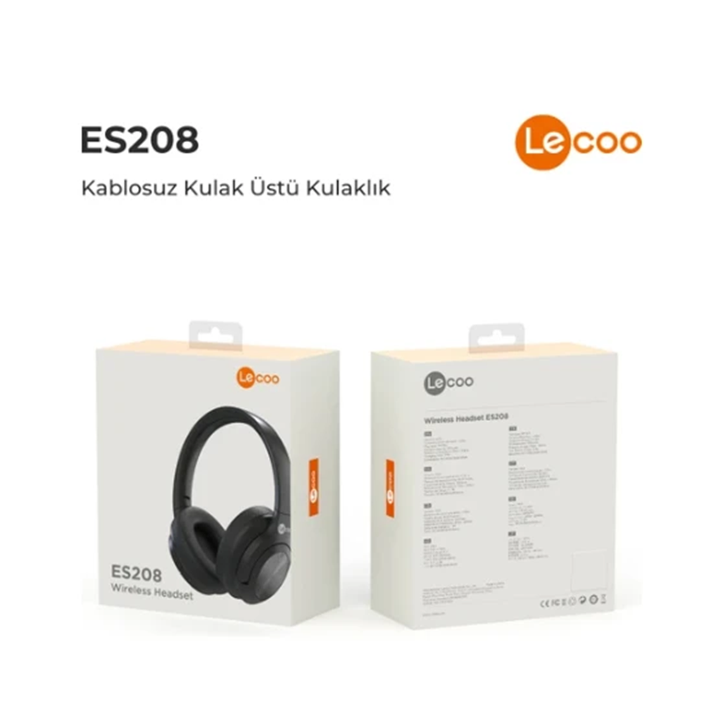 LECOO ES208 Bluetooth 5.3V Kablosuz Mikrofonlu Kulak Üstü Kulaklık Siyah