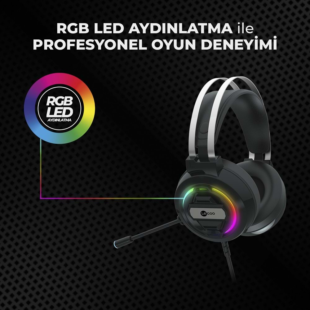 LECOO HT401 Kulak Üstü USB2.0 RGB LED Aydınlatmalı Kablolu Gaming Kulaklık Siyah