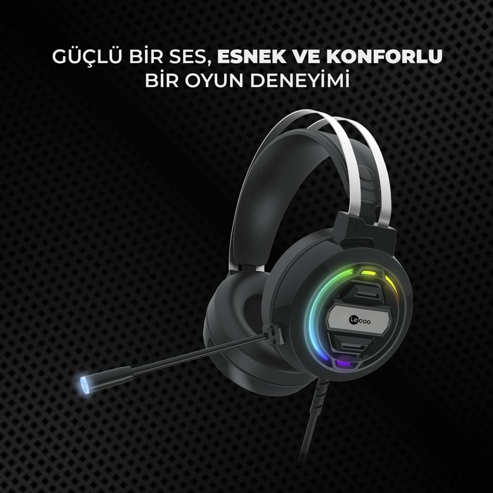LECOO HT401 Kulak Üstü USB2.0 RGB LED Aydınlatmalı Kablolu Gaming Kulaklık Siyah