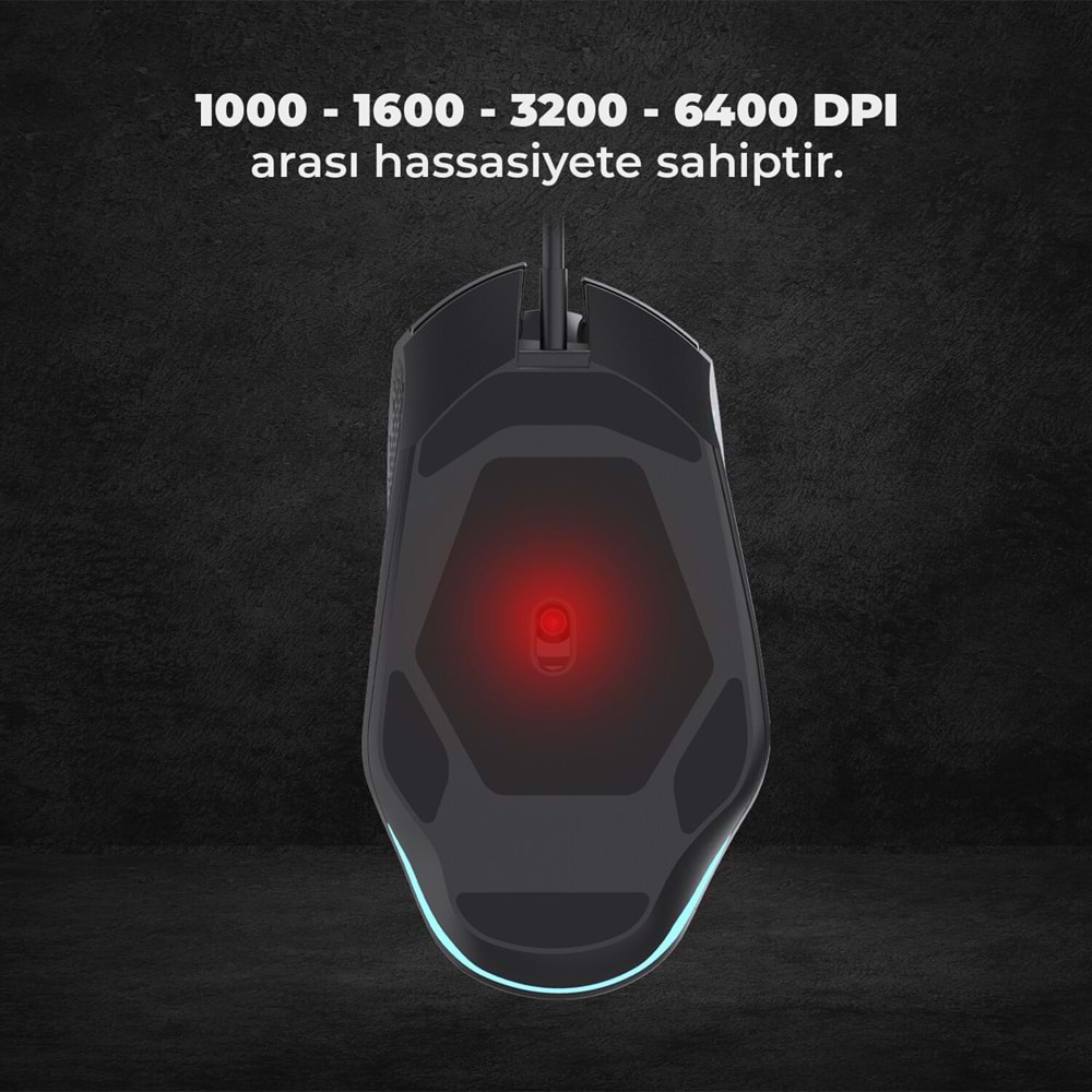 LECOO MG1101 Kablolu RGB LED Aydınlatmalı 6400DPI 8 Tuşlu Gaming Optik Mouse Siyah