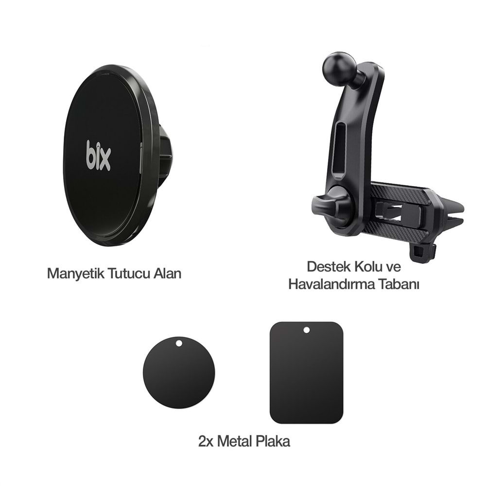 BIX BXCH6 360° Ayarlanabilir Manyetik Araç içi Telefon Tutucu Siyah