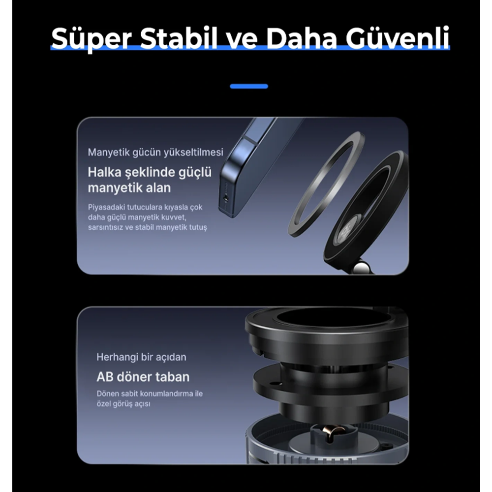 BIX BXCH12 360° Derece Dönebilen Vakumlu Manyetik Mıknatıslı Araç içi Telefon Tutucu - Siyah