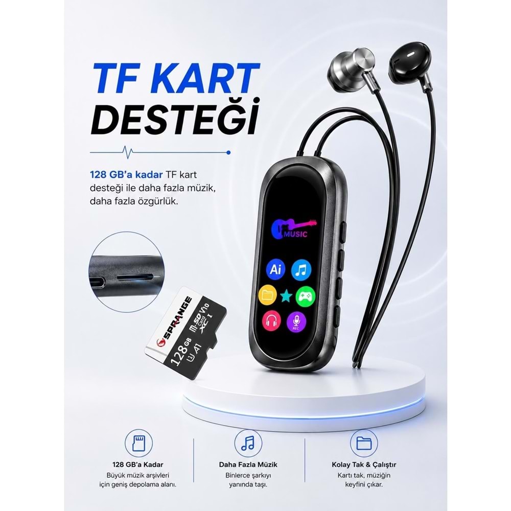 SPRANGE SR-T13 Bluetooth 5.4 / TF Kart Destekli Dijital Ekranlı Kulaklık