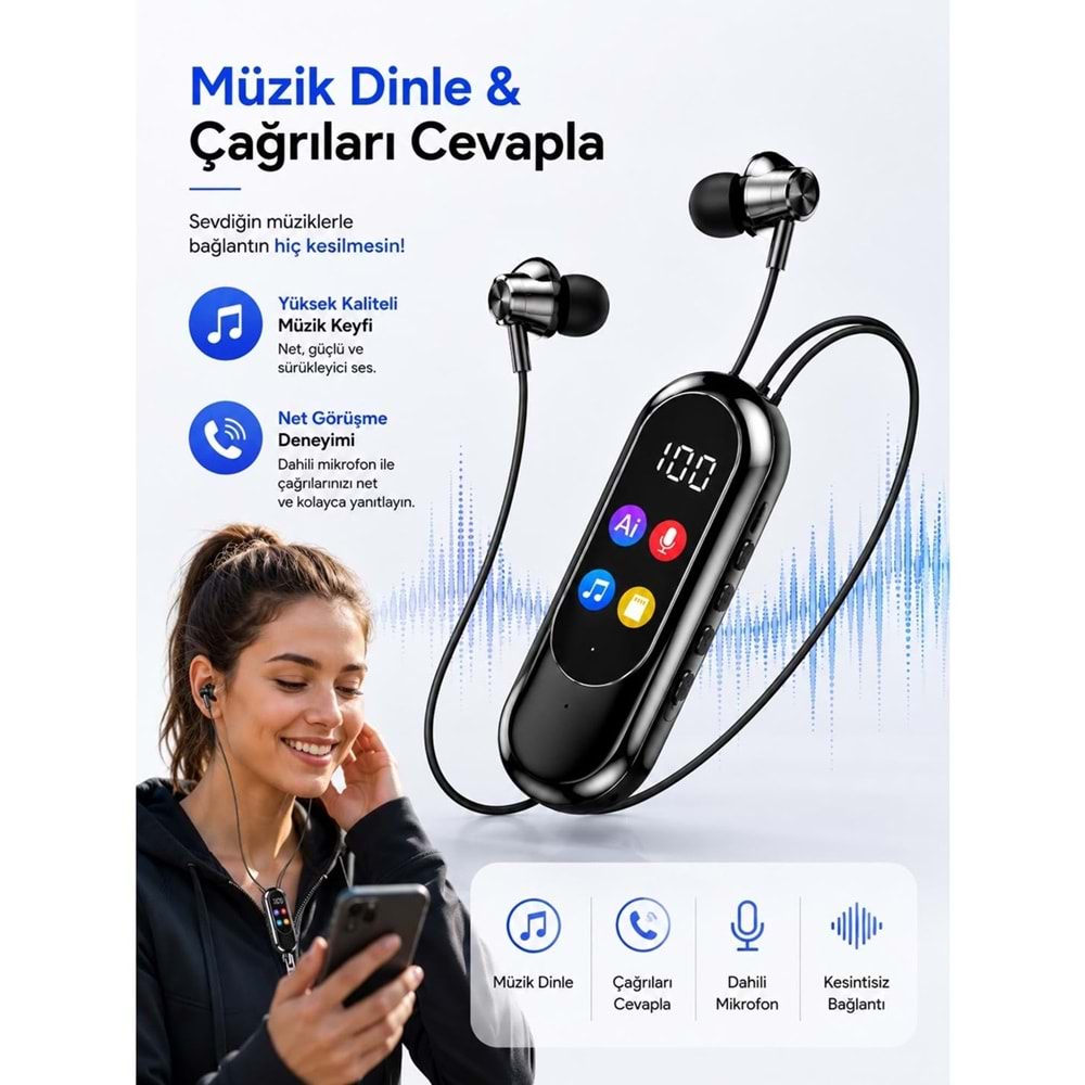 SPRANGE SR-T14 Bluetooth 5.4 / TF Kart Destekli Dijital Ekranlı Kulaklık