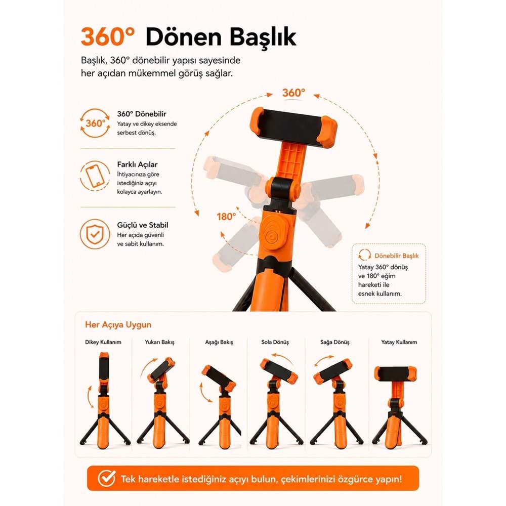 TELSAN XT-09 Bluetooth Kumandalı Selfie Çubuğu ve Tripod
