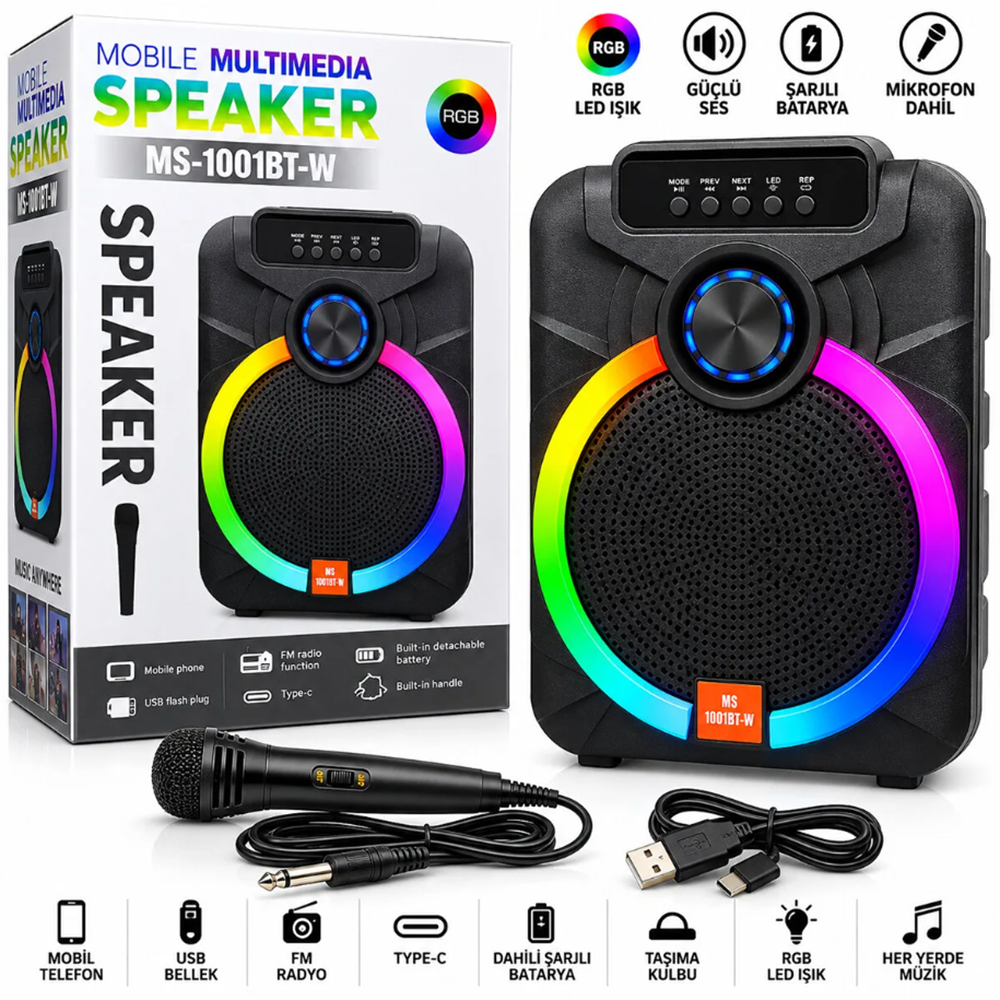 TELSAN MS-1003BT-W BT/SD/USB GİRİŞLİ RGB IŞIKLI MİKROFONLU 10