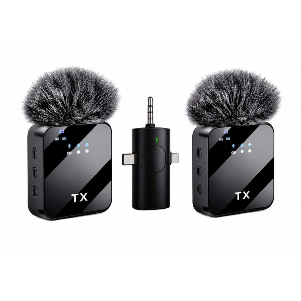 SPRANGE SM-12 TYPE-C / Lightning / 3.5 mm Aux Giriş 3IN1 Kablosuz Yaka Mikrofonu