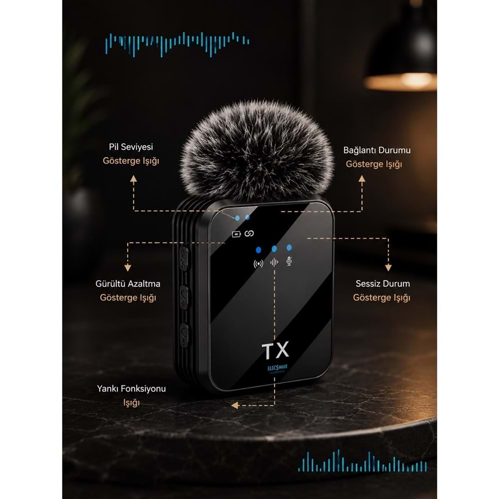 SPRANGE SM-12 TYPE-C / Lightning / 3.5 mm Aux Giriş 3IN1 Kablosuz Yaka Mikrofonu