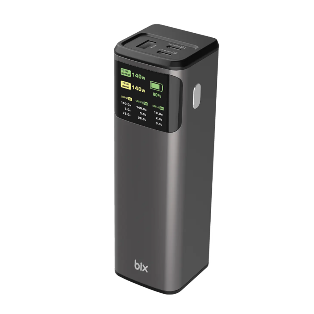 Bix PB200W 24000mAh Powerbank PD3.1 Hızlı Şarj, Çift USB-C + USB-A Dijital Ekranlı MacBook, Tablet ve Telefonlarla Uyumlu Taşınabilir Şarj Cihazı