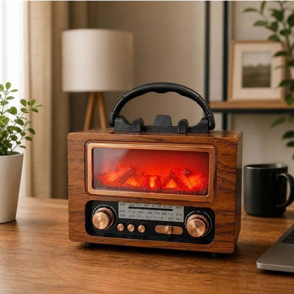 TELSAN NS-901BT USB/SD/FM Şömine Görünümlü Bluetooth Hoparlör Nostaljik Radyo ve Kablosuz Müzik Çalar PL-4715