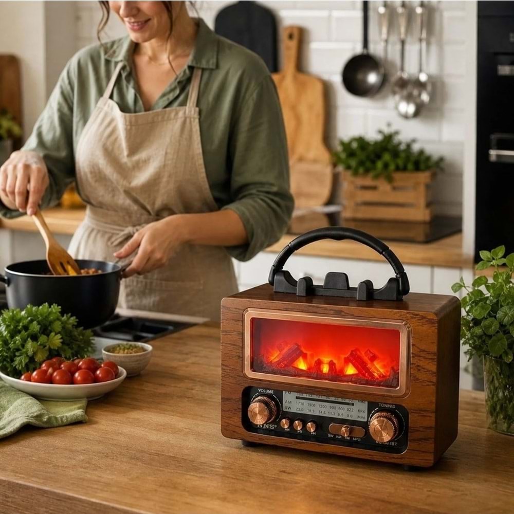 TELSAN NS-901BT USB/SD/FM Şömine Görünümlü Bluetooth Hoparlör Nostaljik Radyo ve Kablosuz Müzik Çalar PL-4715